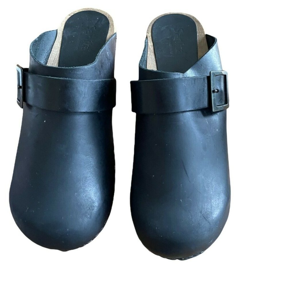 Sanita Women's Clogs Shoes Black Leather Slip On Low Heel EUR 41 US 10